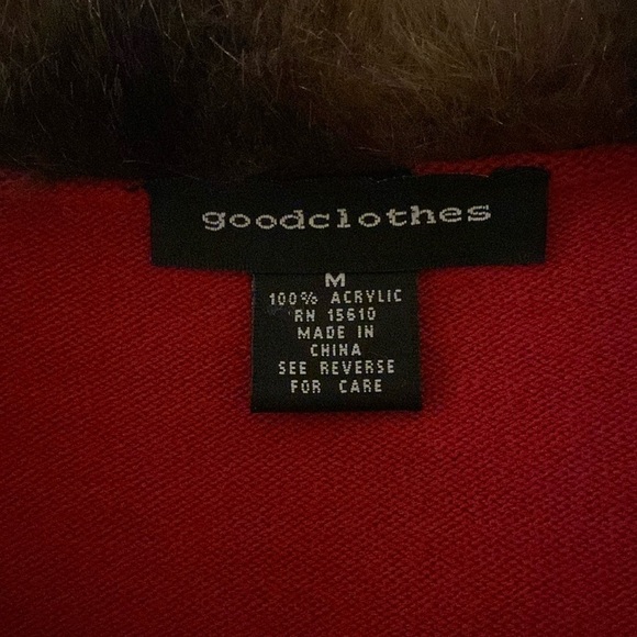 Goodclothes Red Faux Fur Trimmed Long Sleeve Blouse Casual Office Size Medium - Picture 4 of 4